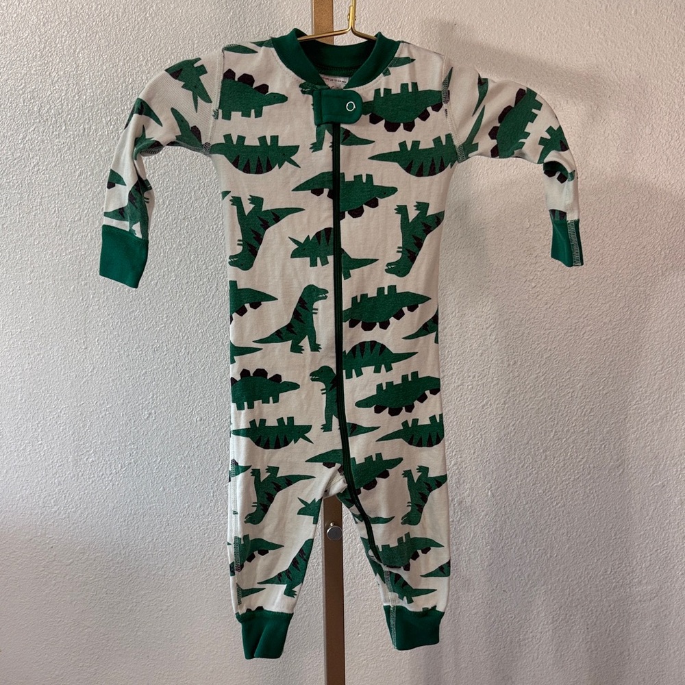 Hanna Andersson Cream and Green dinosaur Footie- Size 18-24 month